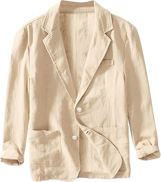 Aniywn Mens Cotton Linen Blazer Jacket Summer Casual Lightweight Blazer Coats Coat with Two Button Pockets for Daily Suits